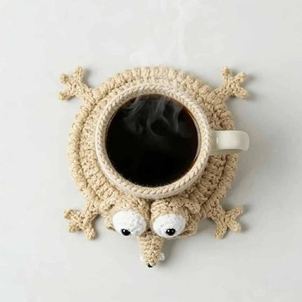 Handmade Crochet 3D Animal Coaster Cute Knitted Round Mug Rug, Heat Resistant Drink Cup Mat for Home Table Decor