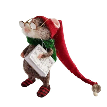 Handmade Needle Felted Mouse Doll - Finished Christmas Decoration, Cute Festive Mouse Ornament for Holiday Home Decor