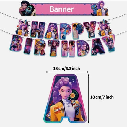 KPop Demon Hunters Fans Banner Balloons Cake Toppers Birthday Party Decorations