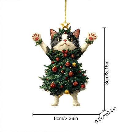 2x Cute Cat Acrylic Hanging Ornaments - Christmas Tree Pendants & Holiday Decor