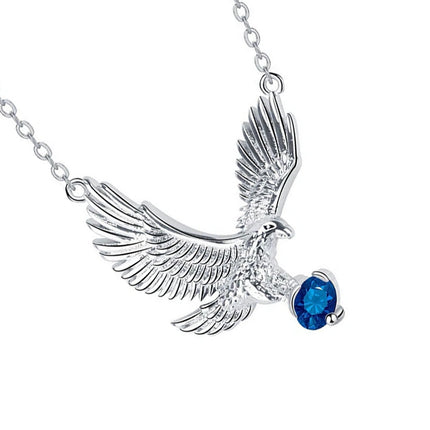 European-Style Flying Eagle Pendant Necklace – Blue Accent Silver-Plated Jewelry Chain