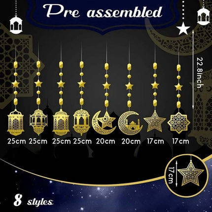 8 Pcs Eid Mubarak Hanging Pendant Ramadan Islamic Muslim Party Decoration Streamer Banner