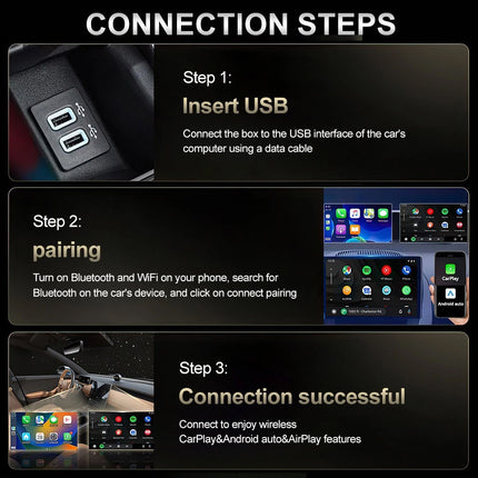 3 in 1 Wireless iOS CarPlay Android Auto Mirror Adapter, BT5.0 USB Plug & Play Car Adapter