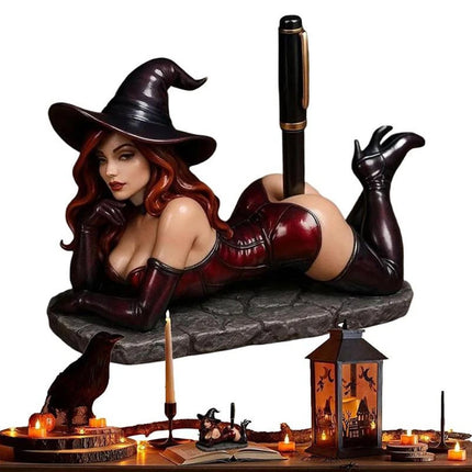 Funny Witch Figurine Pen Holder, Sexy Witch Statue Desk & Bookshelf Decor