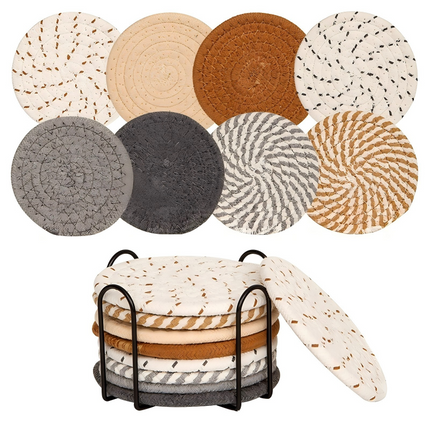 8Pcs Non-Woven Drink Coaster Set, Non-Slip Heat Resistant Cup Mats with Decorative Iron Frame