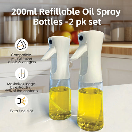 2 Pack 200ml Refillable Oil & Water Spray Bottles – Kitchen Cooking Misters
