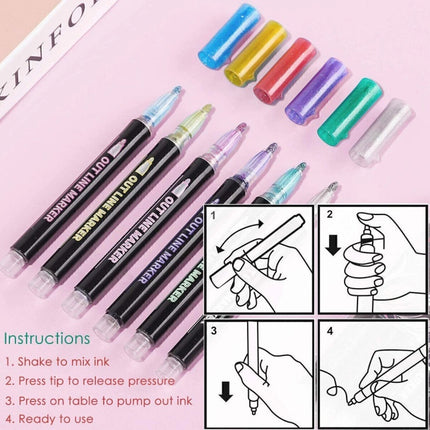 12 Colors Drawing Double Line Outline Pen Highlighter Marker Pens For School
