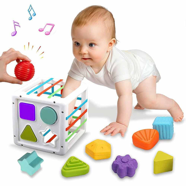 Toddler Montessori Sensory Playset, Educational Shape Sorting Stacking Blocks Baby Learning Toy