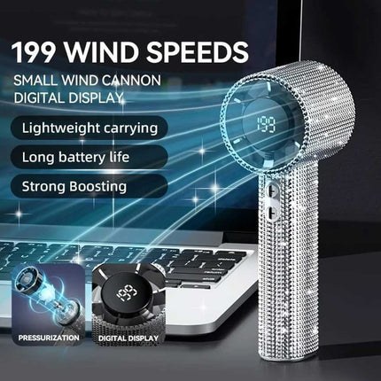 S5 portable handheld LED display turbofan with 199 speed adjustment, mini personal portable small fan