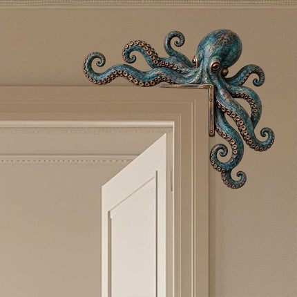 1 Pair Wooden Door Frame Decoration, Cute Octopus Sea Monster Statue, Home Wall Decor