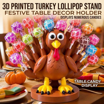 Thanksgiving Turkey Lollipop Holder, 3D Printed Turkey Candy Lollipop Stand for Thanksgiving Table Decor