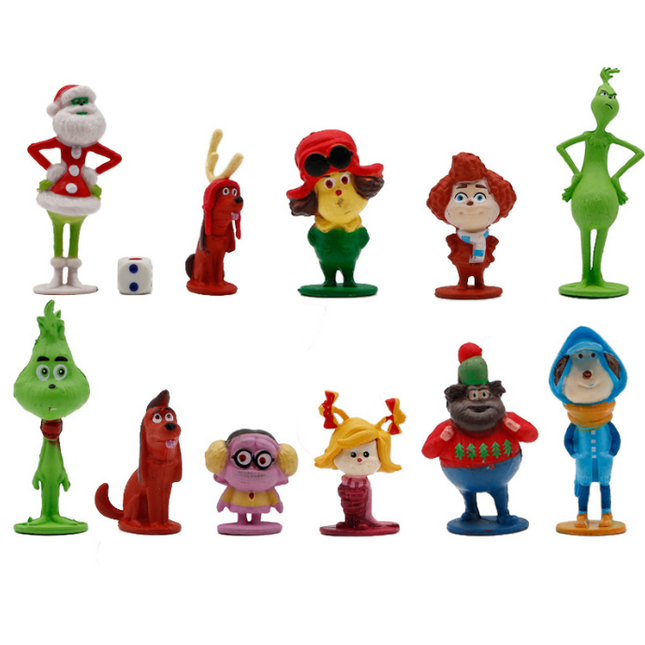 12Pcs How the Grinch Stole Christmas Cartoon Action Figure Kids Toy Doll Gifts