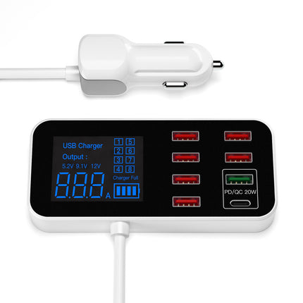 8Port Multi USB Type-C HUB Adapter Car Charger Dock Charging Station LED Display
