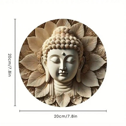 Round Wooden Buddha Head Hanging Wall Plaque 20cm Indoor Outdoor Home Garden Decor