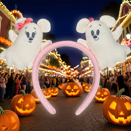 2025 HongKong Disney Parks Halloween Ghost Mickey And Minnie Mouse Ear Headband