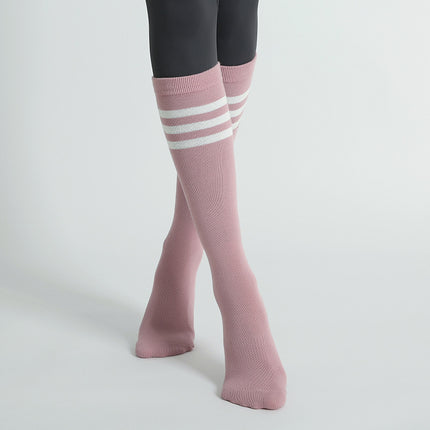Women's Mid-Calf Striped Yoga Socks, Non-Slip for Indoor Floor Workout
