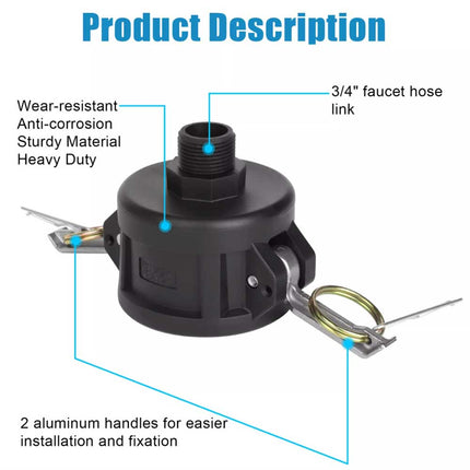IBC Tote Tank Drain Camlock Adapter 2" to 3/4" Garden Hose Connector