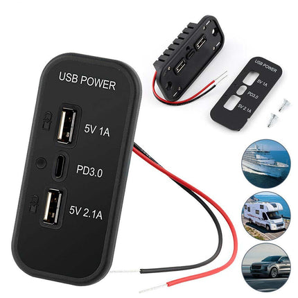 12V-24V Car Charger DUAL USB+PD Adapter Power Socket Charging 3 Ports Panel 36W