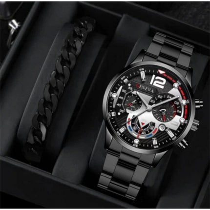 Men's Business Fashion Watch Stainless Steel Strap with FREE Gift Bracelet
