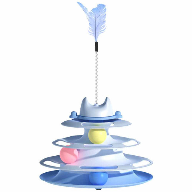 3 Level Cat Toy Kitten Rotating Feather Teaser Tower Interactive Funny Toys