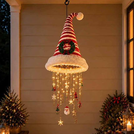Light‑Up Hanging Santa Hat Ornament, LED Glowing Decoration with Star Tassel for Christmas Xmas Home Decor