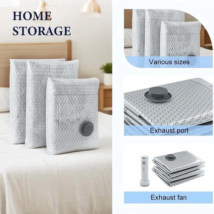6x Cordless Travel Vacuum Bag Set, Rechargeable Pump Included, Space Saver Bags for Bedding and Clothing