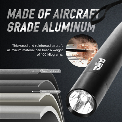 Brillar 35cm Long Aluminium Torch Flashlight - Black - Self Defence Light