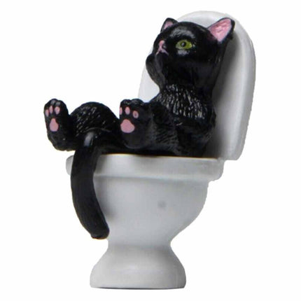 Cat On Toilet Statue Landscape Figurine Miniatures Ornament Home Decorations