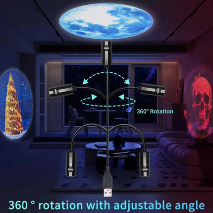 Halloween Moon Projector Night Light, USB LED Lamp with 6 Projection Films Holiday Decor
