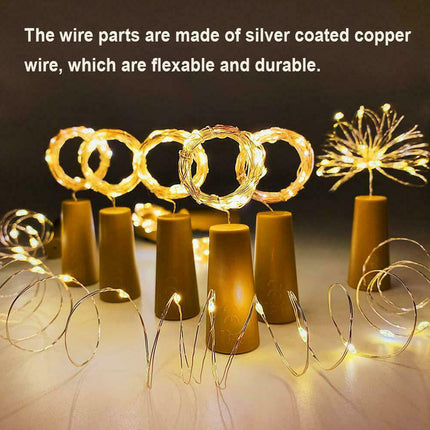 10PCS LED Fairy Light Wine Bottle String Lights Cork Copper Wire Christmas Decor