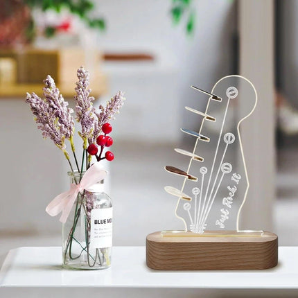 Wood Base Acrylic Guitar Pick Storage Rack LED Light Up Pick Holder