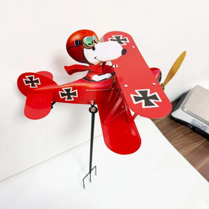 Cartoon Pilot Biplane Wind Spinner – Vintage Metal Windmill for Outdoor Garden & Yard Art Decor