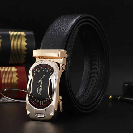 Mens Leather Belt Detachable Waistband Cuttable Strap Automatic Steel 120CM