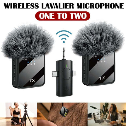Dual Wireless Lavalier Microphone, Plug & Play Lapel Mic for iPhone & Android