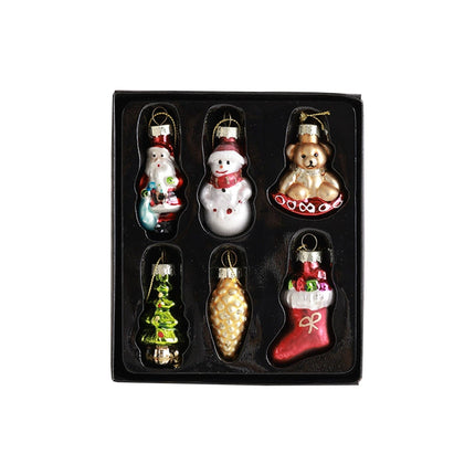 Set of 6 Retro‑Style Glass Christmas Tree Hanging Ornaments, Nostalgic Festive Decorations