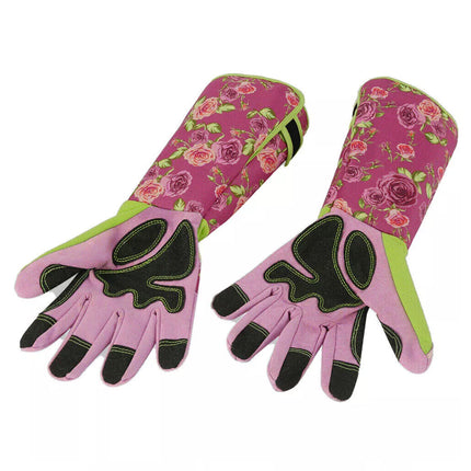 Ladies Long Sleeve Gardening Gloves - Thorn Proof Leather Gauntlet Garden