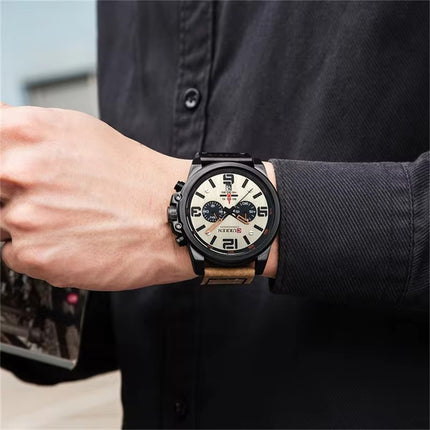 Men's Business Casual Quartz Wrist Watch, Leather Strap Analog Male Dress Watch
