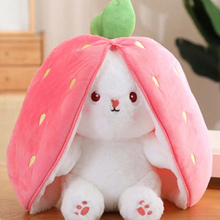 Cute Soft Strawberry Bunny Plush Toy 18cm Rabbit Stuffed Animal Hide-and-Seek Doll Gift