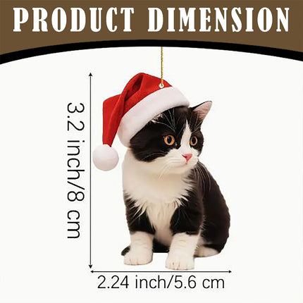 5X Cute Cat Christmas Tree Hanging Ornaments - 2D Acrylic Cat Lover Decorations