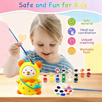 Set of 10 Paint Your Own Bear Figurines DIY Arts & Crafts Kit Decor Gift for Kids Family