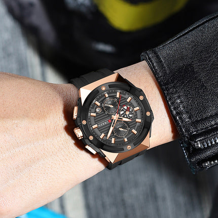 Men's Sports Quartz Wrist Watch with Calendar, Silicone Strap Casual Male Daily Watch