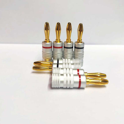 8-Piece Professional HiFi Banana Plugs 24K Gold-Plated (Red & Black, Pro-Grade Quality)