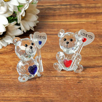 Crystal Bear Figurine with Love Sign Desktop Ornament