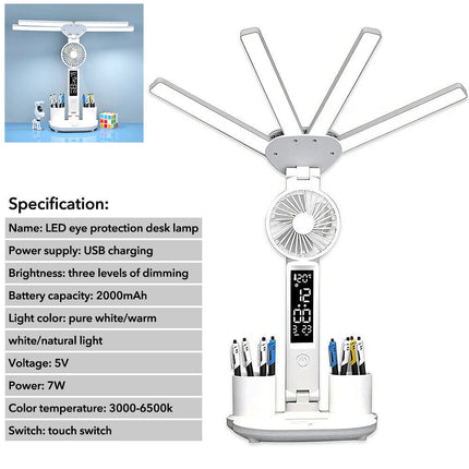 4 IN 1 LED Desk Lamp with Fan Dimmable Reading Lamp Reading Table Night Light