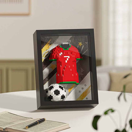 3D Football Jersey Brick Display Set with Dustproof Art Frame, Dual Use Wall Desk Ornament Gift for Football Fans
