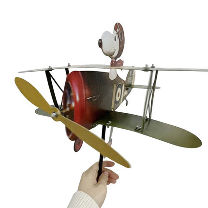 Cartoon Pilot Biplane Wind Spinner – Vintage Metal Windmill for Outdoor Garden & Yard Art Decor
