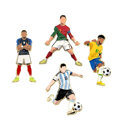 4PCS Football Star Pin Badges, Sports Enamel Lapel Pins, Fan Backpack & Clothing Accessory