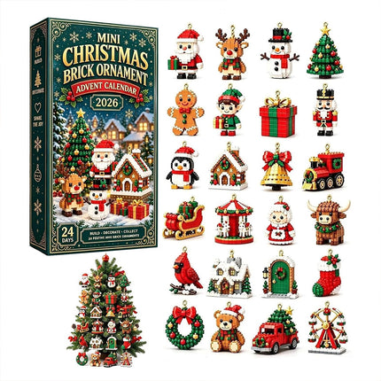 Mini Christmas Brick Ornament Advent Calendar 2026, 24 Days PVC Hanging Ornaments for Christmas Tree & Wreath Decor