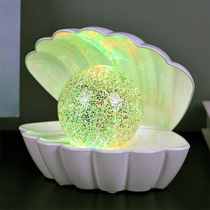 7 Colour Changing LED Clam Shell Mood Light White Glitter Table Lamp