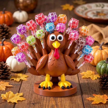 Thanksgiving Turkey Lollipop Holder, 3D Printed Turkey Candy Lollipop Stand for Thanksgiving Table Decor